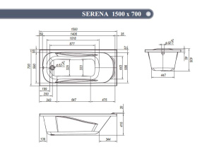 Ванна VentoSpa «SERENA» 1500х700х435 в комплекте с сифоном