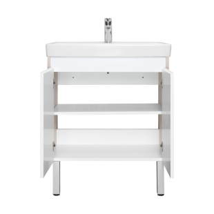 Тумба Акватон Сканди Doors 70 белый глянец / дуб Верона с умывальником Santek Адриана 70