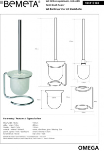 Туалетный ёршик с держателем настенный (стекло) Omega  Bemeta 104113012 - белая