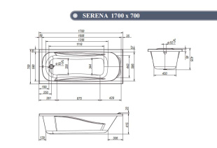 Ванна VentoSpa «SERENA» 1700х700х435 в комплекте с сифоном