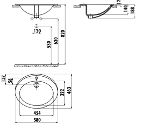 Умывальник Creavit TP овальный врезной на столешницу 46*58 см