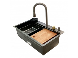 Кухонная мойка Gerhans K37545BD многофункциональная со смесителем (графит с PVD покрытием)