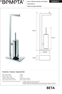 Стойка с держателем туалетной бумаги и туалетным ёршиком Bemeta- Beta 