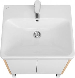 Тумба Акватон Сканди Doors 55 белый глянец / дуб Верона с умывальником Santek Адриана 55