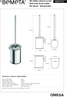 Туалетный ёршик с держателем настенный (металл) Omega  Bemeta  104913112 - белая