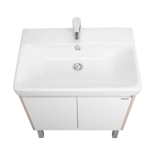 Тумба Акватон Сканди Doors 70 белый глянец / дуб Верона с умывальником Santek Адриана 70