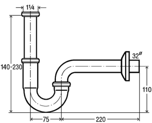 СИФОН ДЛЯ УМЫВАЛЬНИКА VIEGA 101572, ТРУБНЫЙ, ЛАТУНЬ, ХРОМ, 5/4X32