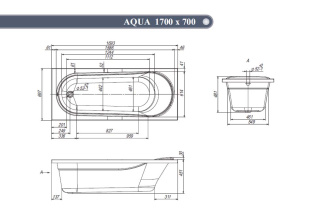 Ванна VentoSpa AQUA  1700х700х481 в комплекте с сифоном