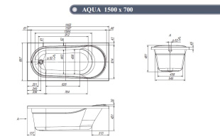 Ванна VentoSpa AQUA 1500х700х481 в комплекте с сифоном