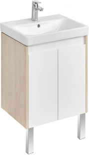 Тумба Акватон Сканди Doors 55 белый глянец / дуб Верона с умывальником Santek Адриана 55